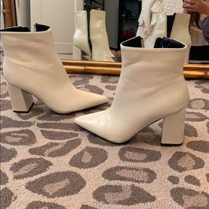 Faux patten leather white booties- never worn